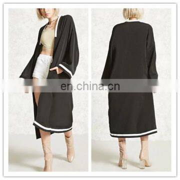 Varsity Stripe Womens Black Long Kimono Robe With Dropped Shoulders