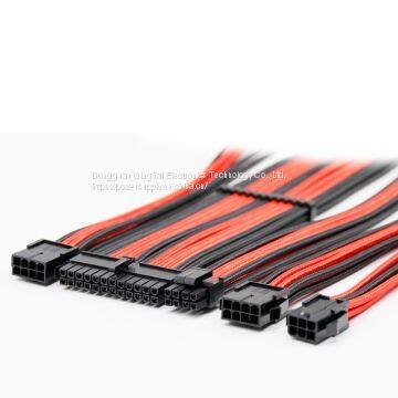 30cm Black & Red Braided Sleeved Extension ATX Power Cable Kits