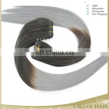 wholeslae Virgin Remy Colored 2 Tone Ombre hair grey hair weft