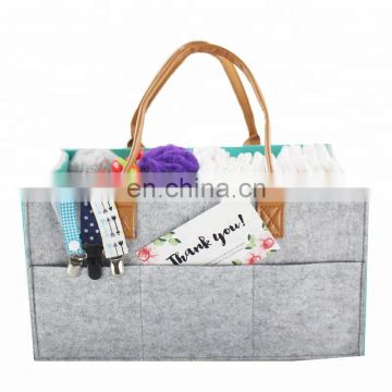 Amazon hotselling felt diaper caddy storage organizer bag with pu leather handle