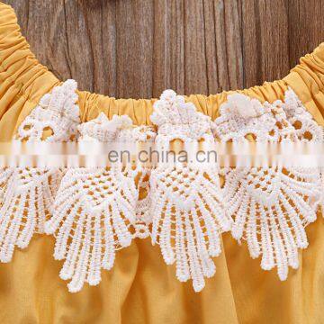 Hot Sale Wholesale Baby Clothes Yellow Plaid Lace Ruffle Baby Romper photo-3