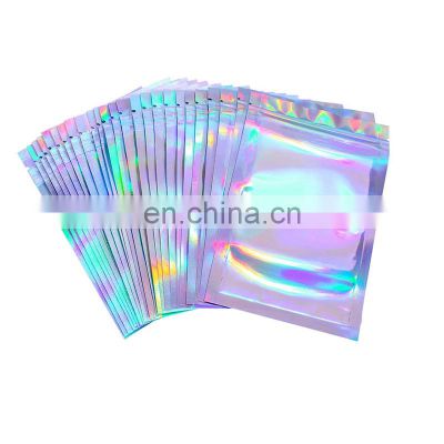 Hologram clear front silver back plastic packaging mylar zip lock bag