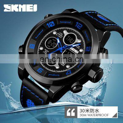 SKMEI Brand 1371 Stainless Steel Back Genuine Leather Mens Analog Quartz Watches photo-4