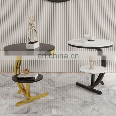 Marble Top Coffee Tables Metal Living Room Furniture Set Luxury Coffee Tables Steel Gold Round Modern Design Nordic White Iron