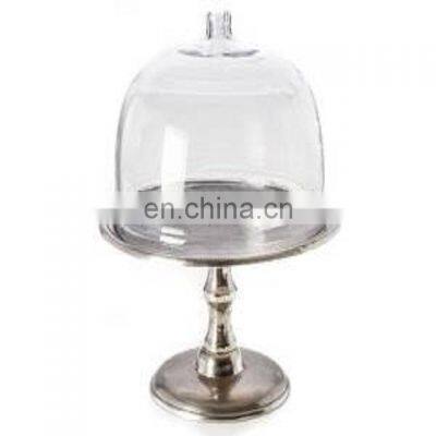 nickle plated cake stand with glass lid