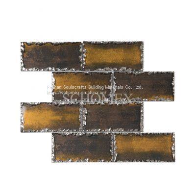 Schomex Brick Hexagon Electroplated Glass Mosaic Tile For Kitchen Backsplash