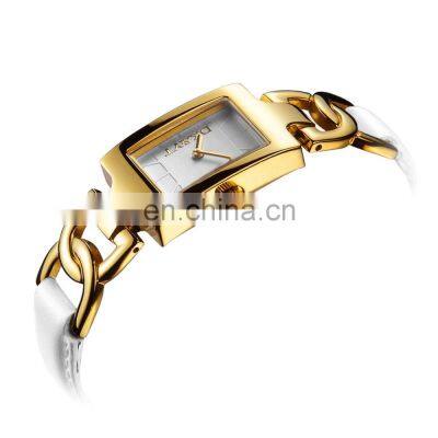 Wholesale Leather Strap Bracelet Wrist Watches Square Gold Stainless Steel Case Quartz Watch Ladies