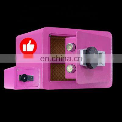 Small smart unlock colorful pink jewelry steel burglary deposit electronic security money home fingerprint biometric safe box