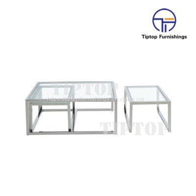 Stainless luxury End Table Home Furniture Italy Design Latest Teapoy Glass Coffee Table with Drawers