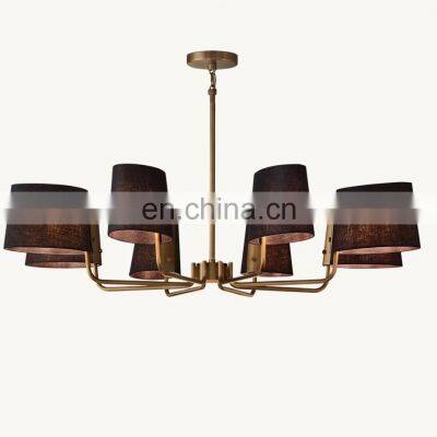 Black Linen Shade Chandelier Modern Golden Chandelier Light Fixture for Dining Room Bedroom Kitchen Island Living Room