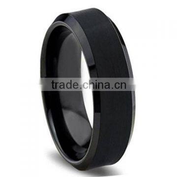 Mens 6mm Black Tungsten Wedding Band Ring Matte Finish Center Polished Edge Comfort Fit Ring