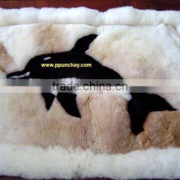 Soft fur Alpaca Pillow Case Whale Design / Alpaca Rug 28x20" Ppunchay Peru