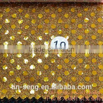 Polyester knitted sequin fabric with 3mm spangles fabric with gold thread