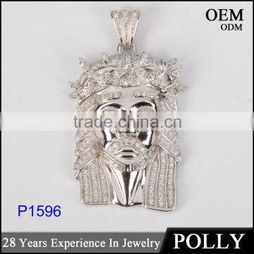 Hot sale 925 sterling silver AAA CZ jesus head necklace hip hop jesus face pendant