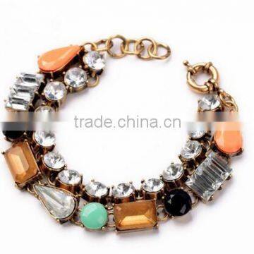Fashion Vintage Flower Imitation Gemstone Jewelry Bracelet Rhinestone Colorful Charm Bracelets Bangles Jewelry for Women 2015