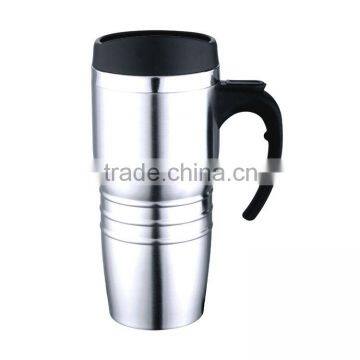 Stainless steel double wall travel mugs with handle and PP lids
