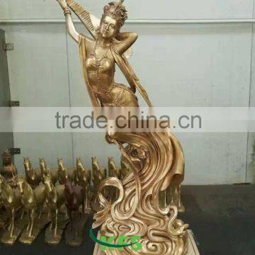 Bronze dancing beauty with pipa sculpture