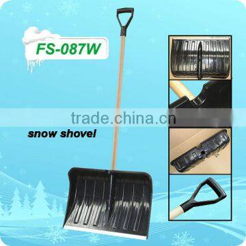 long wooden handle snow shovel