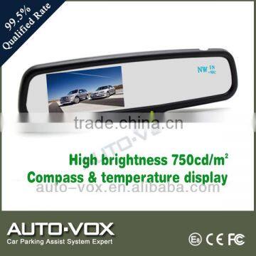 4 inch digital mirror monitor high brightness with 2 temperature sensor and compass for all cars