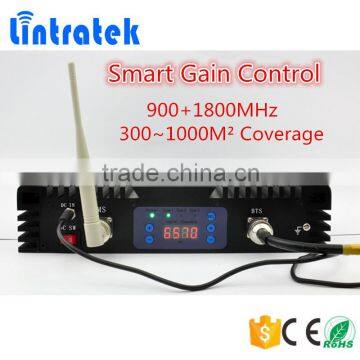 gsm 900/1800 signal booster for 300~1000sqm coverage, dual band gsm repeater with smart gain control