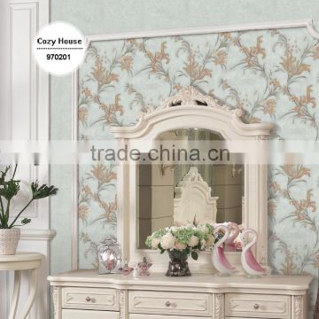 latest deep embossed plastic wallpaper, off-white country botanical wall sticker for wedding house , eye catching wall mural