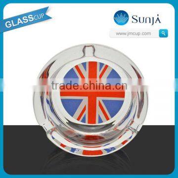 wholesale glass photo ashtray with show box printed flag cigar ashtray clear gift ashtray