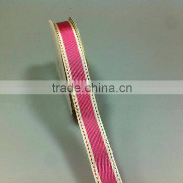 7/8 inch 22mm pink stitched grosgrain ribbon with pink wire Christmas, Holiday, Winter