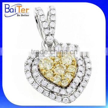 Custom Two Tone White Gold Plated Cubic Zircon CZ Micro Paved 925 Sterling Silver Created Diamond Heart Pendant Wholesale