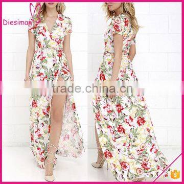 Ivory Floral Print Wrap Long Dress Latest Western Dress Designs Photos