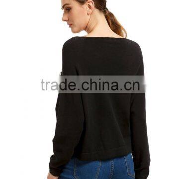New Arrival Black Loose Style Batwing Sleeve Rhinestones Sweater photo-3