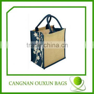 fashion jute reusable shopping bags with logo, striped shopping bag,wooden handle shopping bag