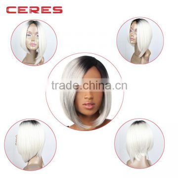 High Quality Silky Straight ombre grey Thick Synthetic Hair Lace Front Wig