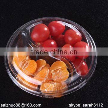 high quality 2 compartment disposable plastic round transparent fruit salad box