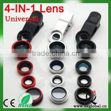 new product mobile phone camera lens 4 in 1 Universal Fish Eye Lens+Macro+Wide Angle+Telephoto Lens