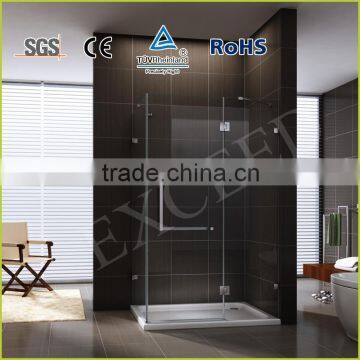 Frameless stainless steel support bar and handle brass hinge and clip shower screen EX-409