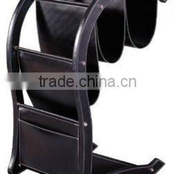 Black faux leather newspaper stand for office