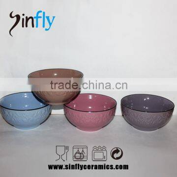 Stoneware Color Glazed Bowl With Emboss Figure