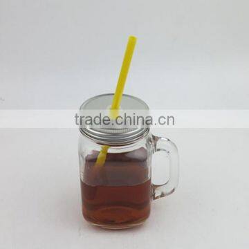 16oz Clear Glass Mason Jar With Silver Lid and Straws photo-2