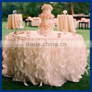 CL010A Cheap Hot sale elegant polyester blush pink curly willow fancy wedding frilly table cloths