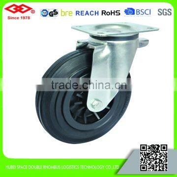 160mm-200mm Black rubber casters with plastic center