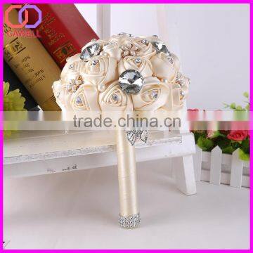 wholesale handmade satin ribbon flower bridal wedding bouquet with crystals