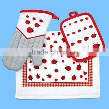 3pc Pigment Printing Towel With Fringe Cheese Holder Set Rooster Design Glove Set photo-6