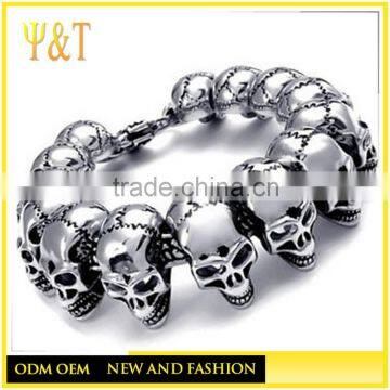 Jingli jewelry stainless steel silver jewelry cheap skull bead head bracelet for men, skull bracelets for men and women