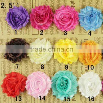 Wholesale 2.5" glitter shiny gold shabby hair flowers shabby chiffon rosette flower trim by yard