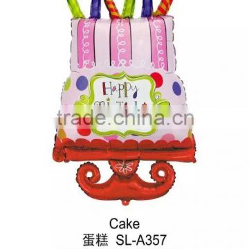 J082402 inflatable aluminium foil balloons, cake shape birthday party foil balloon