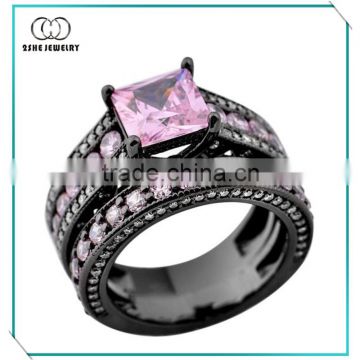 Black gold plated pink cz 925 silver ring jewelry