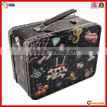 colorful printed tin can wholesale hinged metal lunchboxes