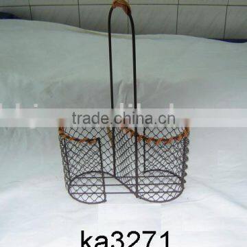 Rusty Wire Hanging Wine Bottle Holder With a Long Handle