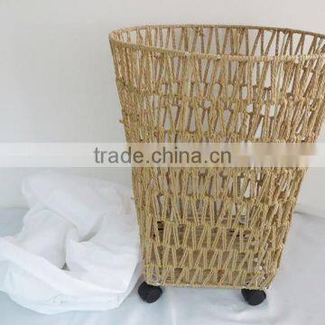 Home Large Storage Handmade Twist Paper Laundry Basket With Wheels photo-3