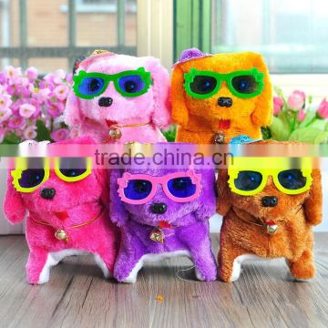 wholesale plush electric walking dog toy for kids barking walking backwards with flash eyes